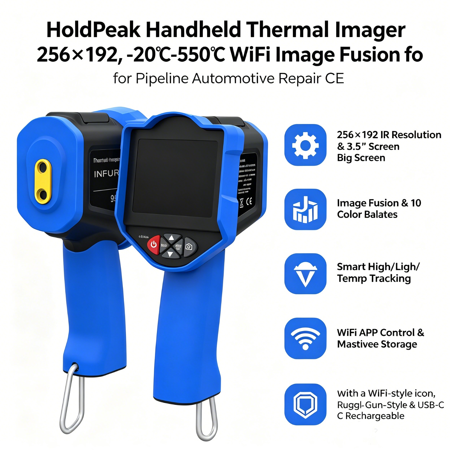 Thermal Imaging Camera 256X192 - Kamera Termal HoldPeak, 256x192 IR, Layar